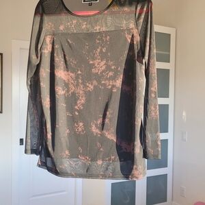 Women's Sheer Long Sleeve Top - Black and Pink